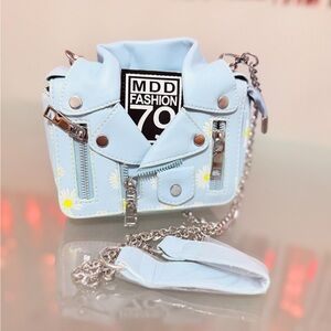 NWOT Jacket Style Light Blue Mini Bag With Daisies